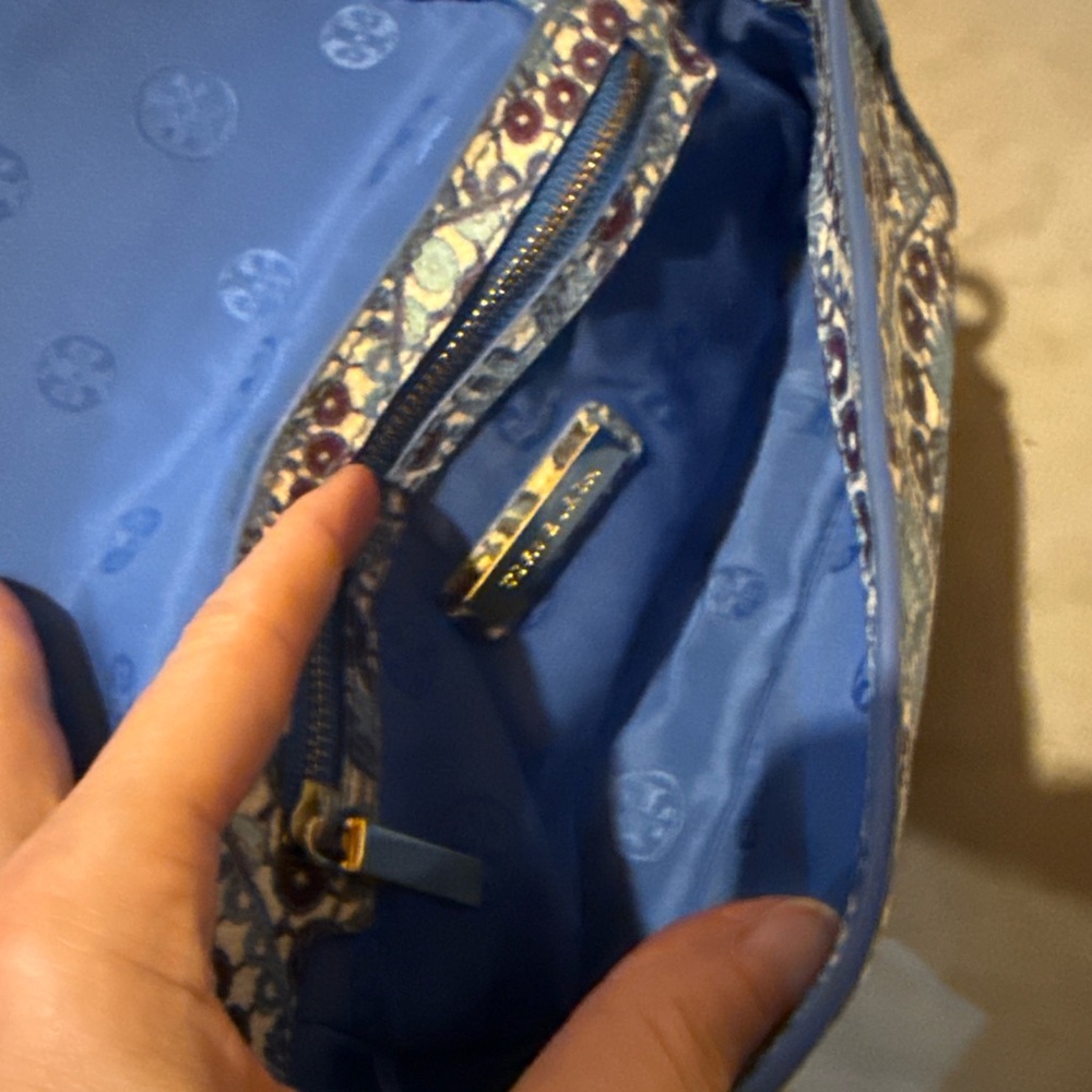 Tory Burch Blue Floral Coated Canvas Crossbody/Shoulder Bag - Picture 8 of 8